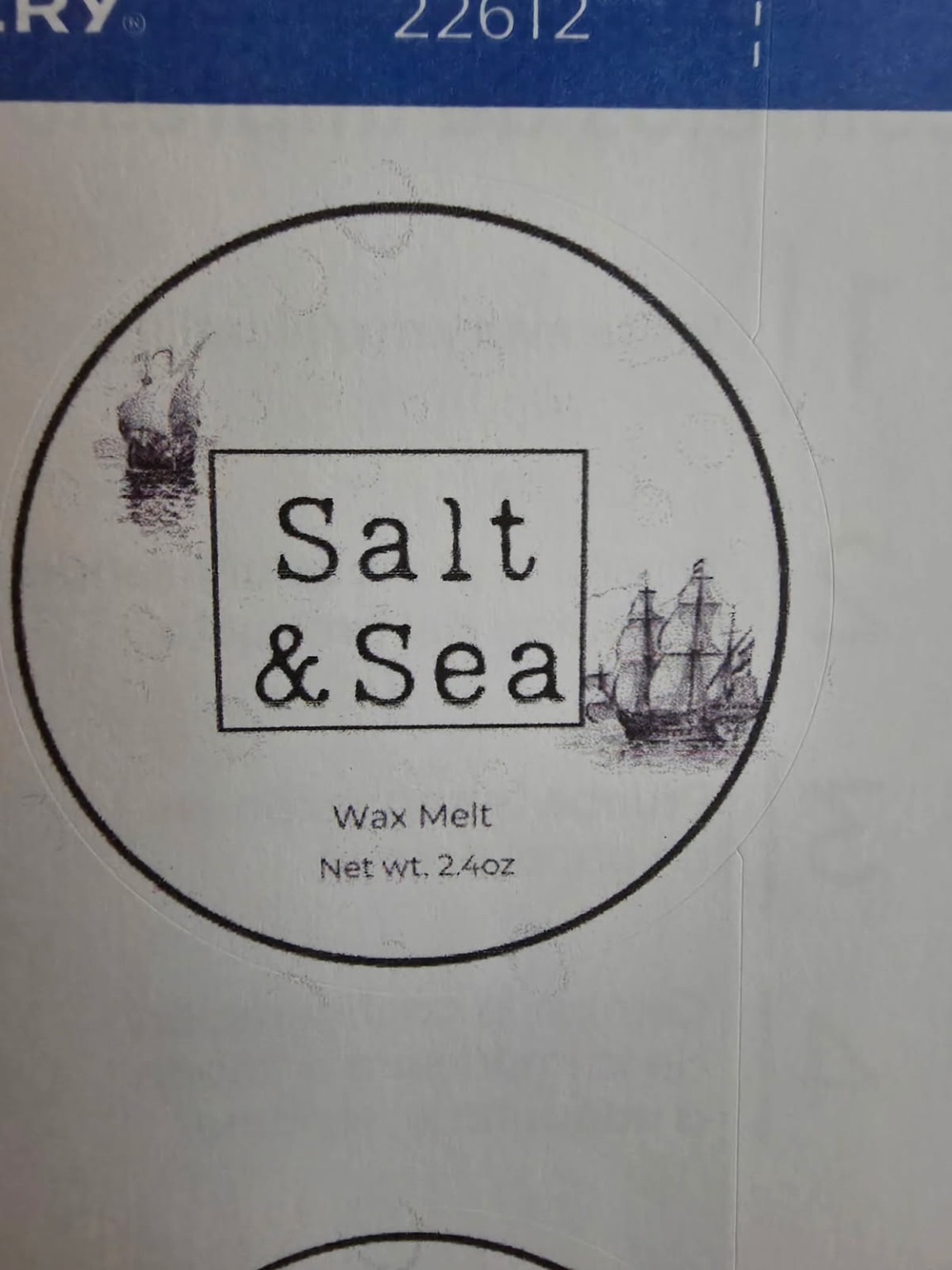 Salt and Sea wax melt label designed by Kristen
